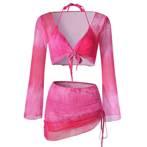 Women's Tie Dye Bikini Set with Long Sleeve Top