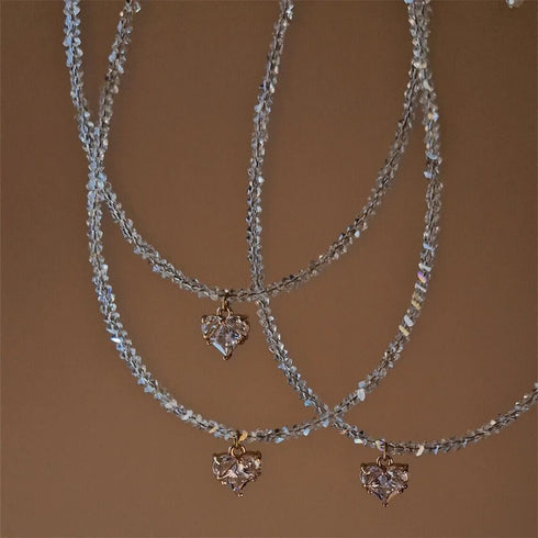 Vintage Zircon Heart Pendant Necklace