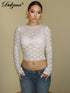 Dulzura Long Sleeves See Through Lace Crop Top For Women