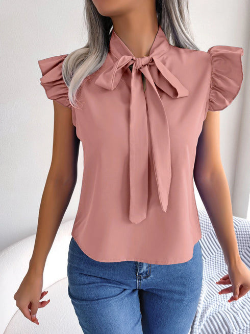 Women's Ruffle Short Sleeve Chiffon Blouse
