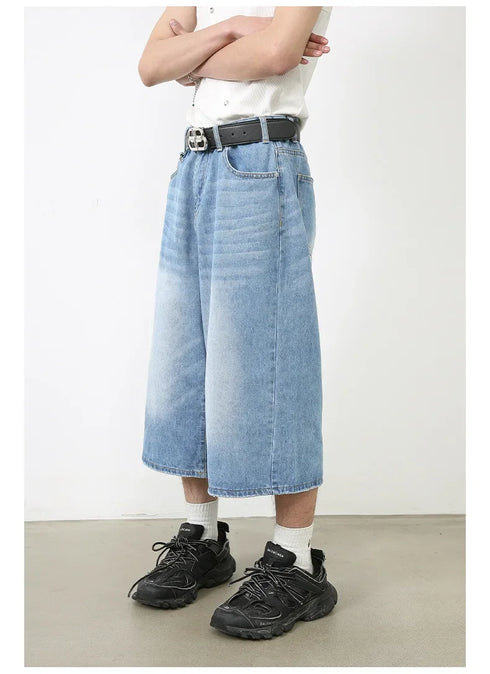 Women's Retro Wide Leg High Waist Denim Shorts