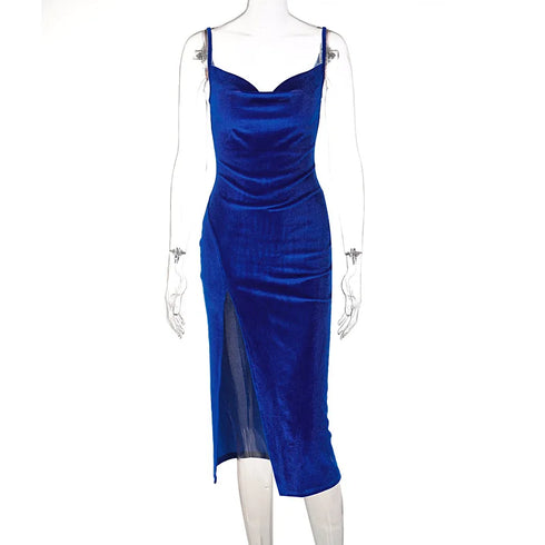 Elegant Evening Gown For Women Summer Velvet Midi Dress