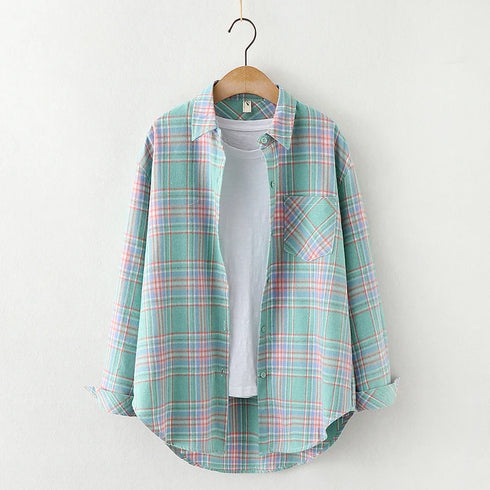 Plaid Flannel Shirt for Women - Casual Long Sleeve Top