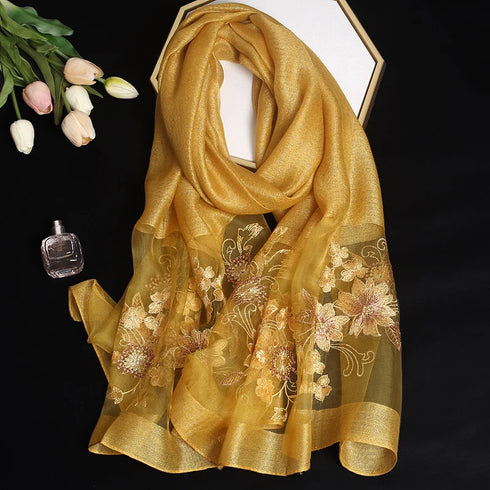 Luxury Silk Floral Shawl Scarf for Women