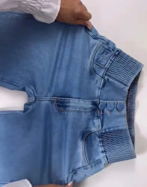 Elegant High Waist Slim Fit Jeans in Light Blue