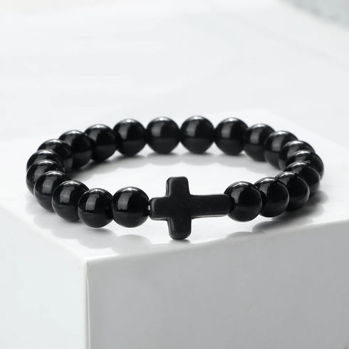Jesus Cross Natural Stone Bracelet for Men