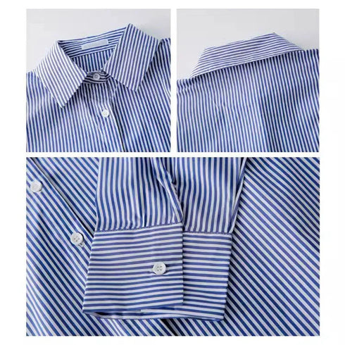 2026 Classic Striped Woman Spring Autumn Blouses Shirt Lady Long Lantern Sleeve Stand Collar Loose Blusas Tops