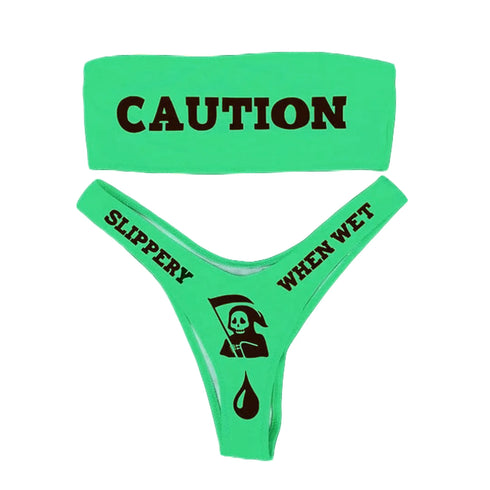 Women's Caution Print Two-Piece Bikini Set