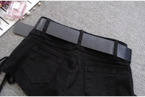 Low Rise Denim Shorts with Lace-Up Detail