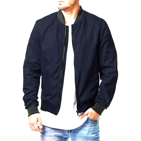Men's Solid Colour Bomber Jacket - Casual Slim Fit