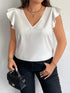 Plus Size Women's White Satin Blouse with Ruffle Sleeves