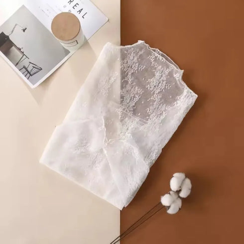 Lace Detail Turtleneck Long Sleeve Blouse