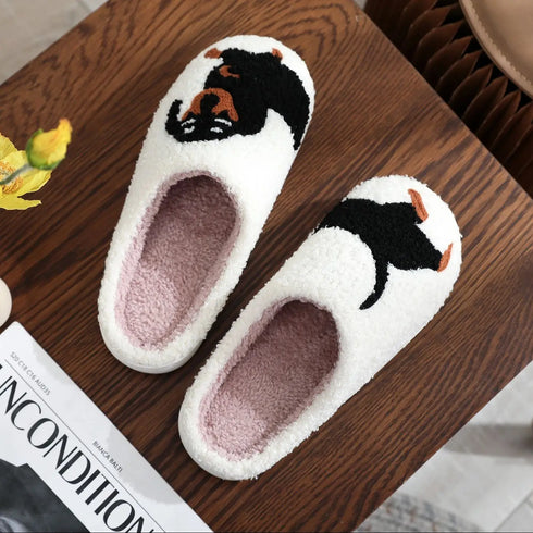 Dachshund Embroidery Furry Cotton Slippers
