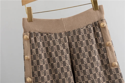 Elegant 3-Piece Knitted Set with Long Sleeve Sweater Coat