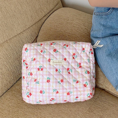 Quilted Cotton Travel Storage Bag - Retro Cherry Design