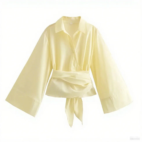 Long Sleeve Satin Feel Kimono Blouse for Women