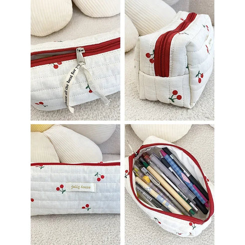 Quilted Cotton Travel Storage Bag - Retro Cherry Design