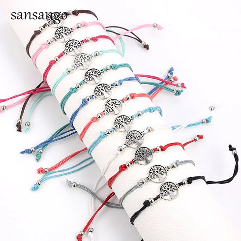 12Pcs Life Tree Charms Adjustable Bracelet Set