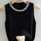 Korea Knitted Vests Women Top Solid Sleeveless Beading Tank