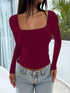 Hot Basic Square Neck Slim Women's Bottoming Clothing Casual Solid Long Sleeve Tops Versatile Fashion Multi-Color Blouse Gifts