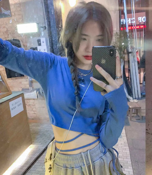 Long Sleeve Crop Top for Women in Black, White, and Blue