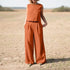 Women's Cotton Linen Sleeveless Top and Wide Leg Pants Set