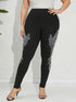 Plus Size High-Stretch Leggings with Rhinestone Wings