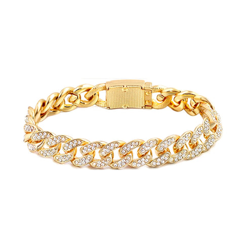 Iced Out Crystal Heart Tennis Miami Cuban Link Chain Bracelet