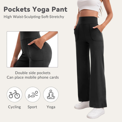 Women's High Waist Flared Yoga Pants with Pockets