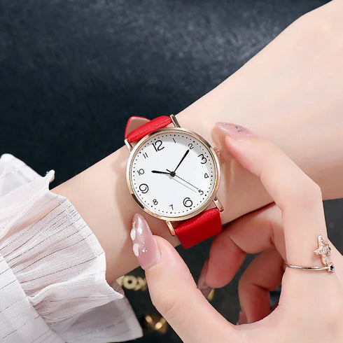 Simple Vintage Digital Face Leather Belt Women's Watch