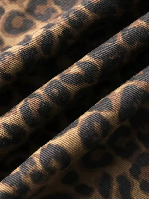 Leopard Print Wide Leg Jeans for Women