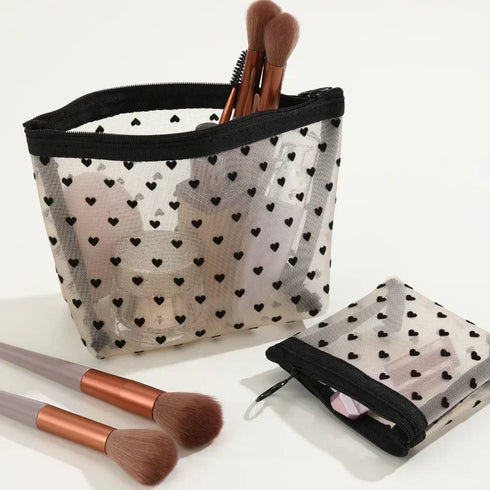 Heart Shaped Nylon Mesh Cosmetic Bag