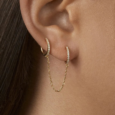 Stainless Steel Link Chain Hoop Earrings with Zirconia