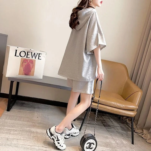 Women's Casual Hooded Cotton Two Piece Set