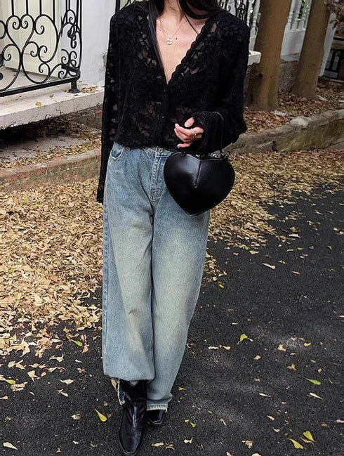 Vintage Summer Lace Blouses Women See Through Sheer Long Sleeve Sun Shirts Korean Style Casual Sun Protection Sexy Ladies Tops