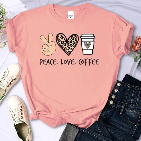 Peace Love Coffee Graphic T-Shirt for Women