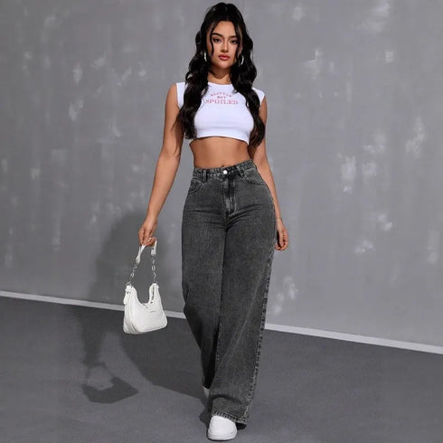 High Waist Loose Wide Leg Jeans in Ash Gray