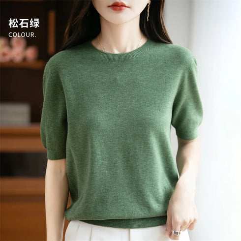 Merino Wool O-Neck Sweater for Women