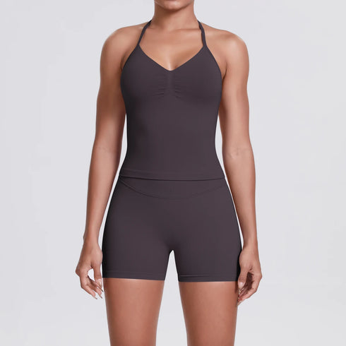 Yoga Shorts Set with Built-In Bra for Women