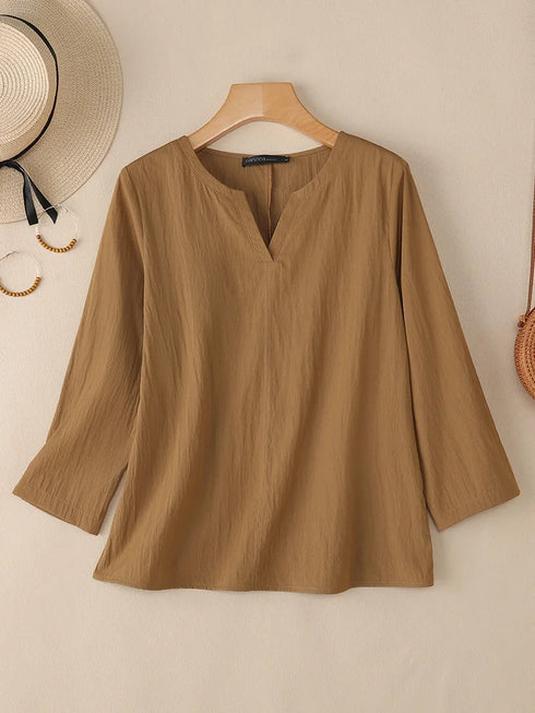 2025 ZANZEA Autumn Blouse Women V Neck Long Sleeve Tops Casual Solid Loose Shirt Female OL Work Blouses Retro Tunic Blusas Mujer