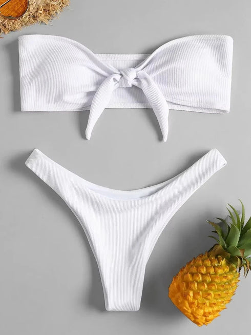 Women's Low Waisted Thong Bikini Bottoms - Red & White