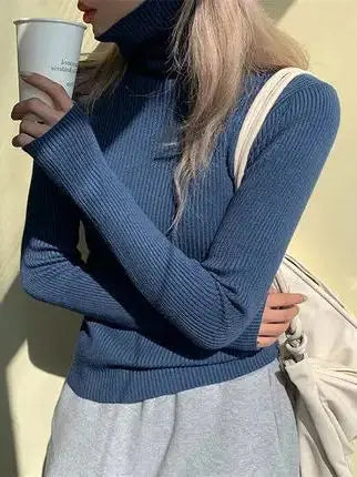 Knitted Sweater Women Korean Version Turtleneck Pullover Warm Lapping Basic Tops