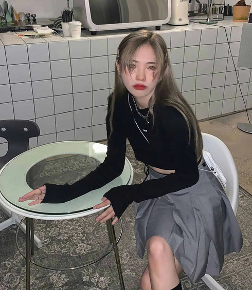 Long Sleeve Crop Top for Women in Black, White, and Blue