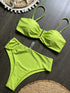 Push Up Bandeau Bikini Set in Olive Green