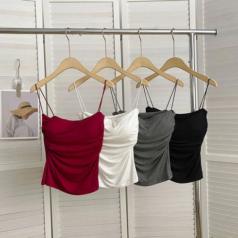 Summer Camisoles Tank Tops Women With Built In Bra Sleeveless Casual Cropped Solid Color Tees