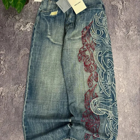 Y2K Embroidered Baggy Jeans for Women