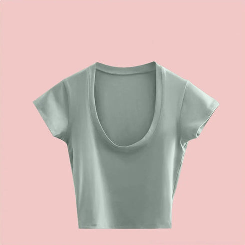 Summer Slim U-Neck Crop Top for Women