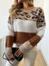 Leopard Print Contrast Pullover Sweater