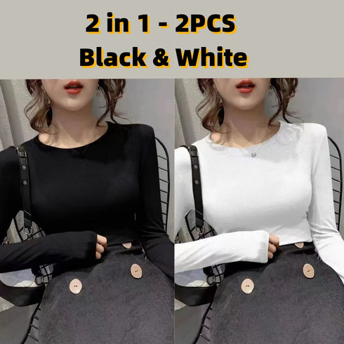 Slim Fit O-Neck Long Sleeve Top for Women