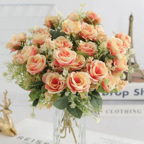 30cm White Silk Peony Bouquet with 5 Large Heads